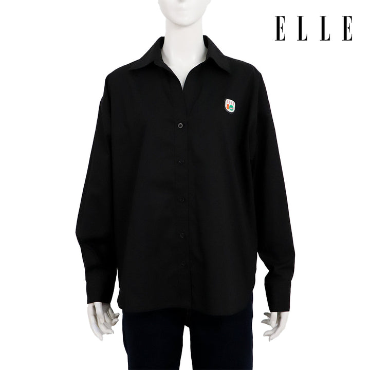 ELLE เสื้อเชิ๊ตสตรีผ้า COTTON แขนยาว ทรง BASIC ติดชิ้นโลโก้ LIMITED EDITION COLLECTION ELLE 80 YEARS ที่อก รุ่น W3B393 ELLE