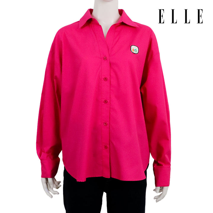 ELLE เสื้อเชิ๊ตสตรีผ้า COTTON แขนยาว ทรง BASIC ติดชิ้นโลโก้ LIMITED EDITION COLLECTION ELLE 80 YEARS ที่อก รุ่น W3B393 ELLE