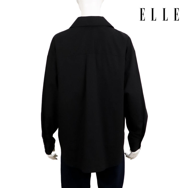ELLE เสื้อเชิ๊ตสตรีผ้า COTTON แขนยาว ทรง BASIC ติดชิ้นโลโก้ LIMITED EDITION COLLECTION ELLE 80 YEARS ที่อก รุ่น W3B393 ELLE