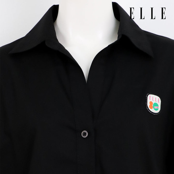 ELLE เสื้อเชิ๊ตสตรีผ้า COTTON แขนยาว ทรง BASIC ติดชิ้นโลโก้ LIMITED EDITION COLLECTION ELLE 80 YEARS ที่อก รุ่น W3B393 ELLE