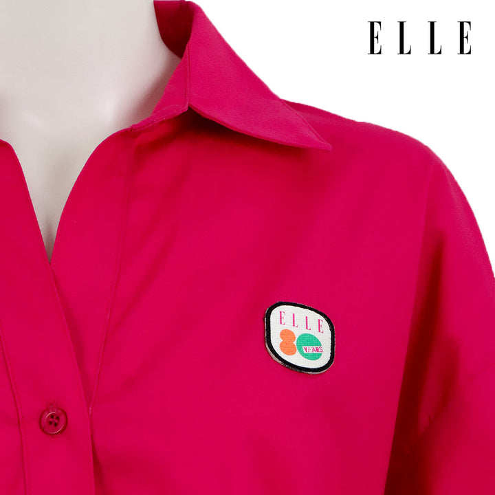 ELLE เสื้อเชิ๊ตสตรีผ้า COTTON แขนยาว ทรง BASIC ติดชิ้นโลโก้ LIMITED EDITION COLLECTION ELLE 80 YEARS ที่อก รุ่น W3B393 ELLE