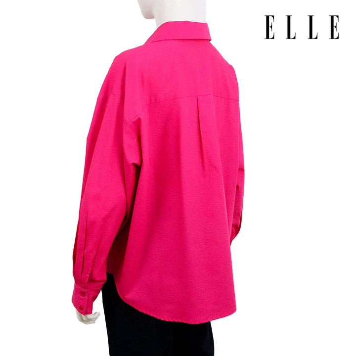 ELLE เสื้อเชิ๊ตสตรีผ้า COTTON แขนยาว ทรง BASIC ติดชิ้นโลโก้ LIMITED EDITION COLLECTION ELLE 80 YEARS ที่อก รุ่น W3B393 ELLE