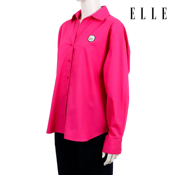 ELLE เสื้อเชิ๊ตสตรีผ้า COTTON แขนยาว ทรง BASIC ติดชิ้นโลโก้ LIMITED EDITION COLLECTION ELLE 80 YEARS ที่อก รุ่น W3B393 ELLE
