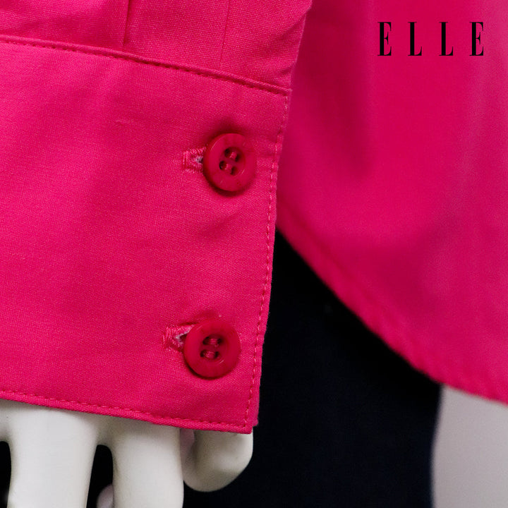 ELLE เสื้อเชิ๊ตสตรีผ้า COTTON แขนยาว ทรง BASIC ติดชิ้นโลโก้ LIMITED EDITION COLLECTION ELLE 80 YEARS ที่อก รุ่น W3B393 ELLE