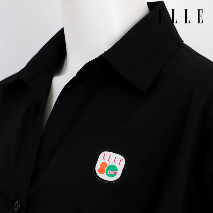 ELLE เสื้อเชิ๊ตสตรีผ้า COTTON แขนยาว ทรง BASIC ติดชิ้นโลโก้ LIMITED EDITION COLLECTION ELLE 80 YEARS ที่อก รุ่น W3B393 ELLE