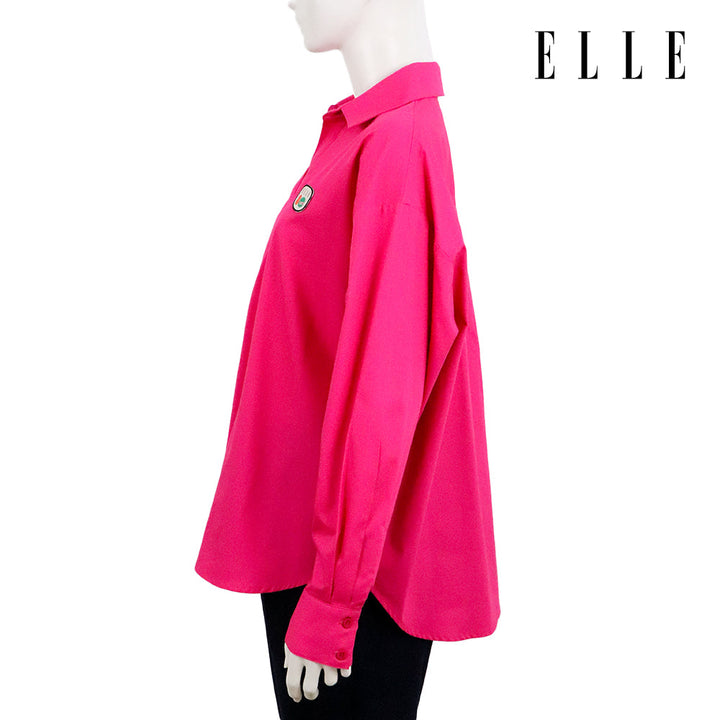 ELLE เสื้อเชิ๊ตสตรีผ้า COTTON แขนยาว ทรง BASIC ติดชิ้นโลโก้ LIMITED EDITION COLLECTION ELLE 80 YEARS ที่อก รุ่น W3B393 ELLE