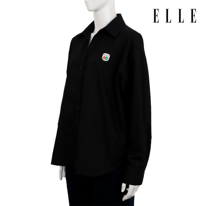 ELLE เสื้อเชิ๊ตสตรีผ้า COTTON แขนยาว ทรง BASIC ติดชิ้นโลโก้ LIMITED EDITION COLLECTION ELLE 80 YEARS ที่อก รุ่น W3B393 ELLE