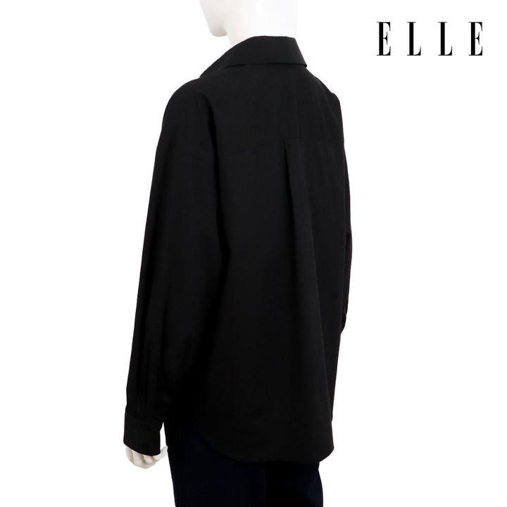 ELLE เสื้อเชิ๊ตสตรีผ้า COTTON แขนยาว ทรง BASIC ติดชิ้นโลโก้ LIMITED EDITION COLLECTION ELLE 80 YEARS ที่อก รุ่น W3B393 ELLE
