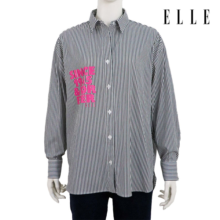ELLE เสื้อเชิ๊ตสตรีผ้า COTTON / NYLON / SPANDEX แขนยาว ทรง OVER SIZE สกรีนลายกราฟฟิค ELLE LIMITED EDITION COLLECTION ELLE 80 YEARS ที่อก รุ่น W3B394 ELLE