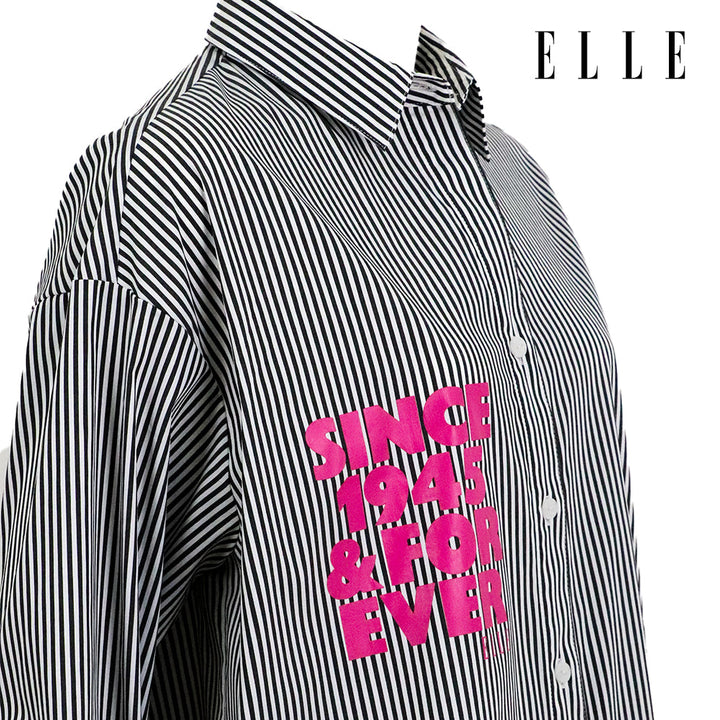ELLE เสื้อเชิ๊ตสตรีผ้า COTTON / NYLON / SPANDEX แขนยาว ทรง OVER SIZE สกรีนลายกราฟฟิค ELLE LIMITED EDITION COLLECTION ELLE 80 YEARS ที่อก รุ่น W3B394 ELLE