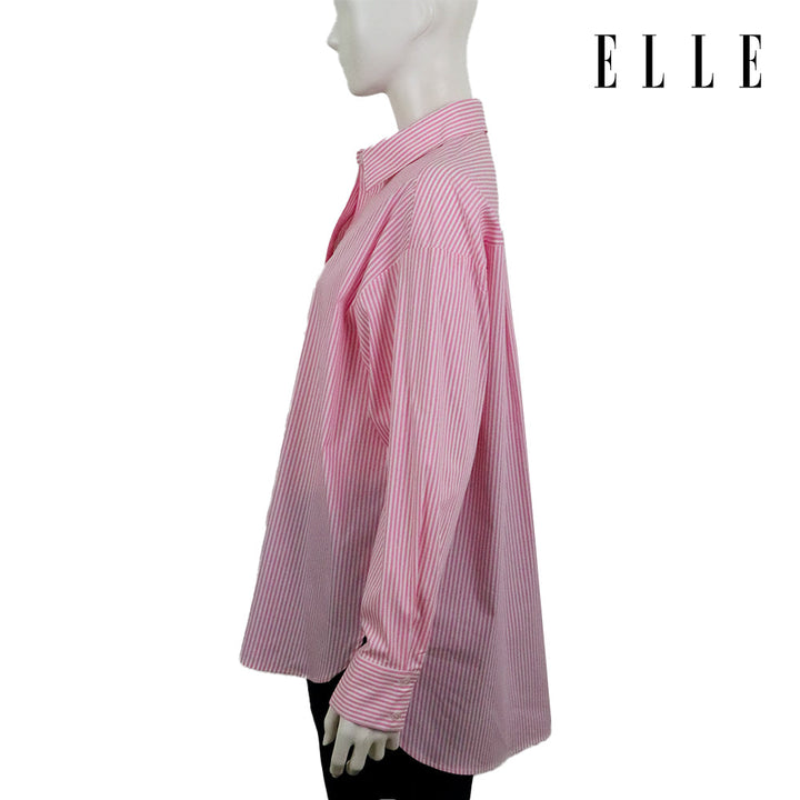 ELLE เสื้อเชิ๊ตสตรีผ้า COTTON / NYLON / SPANDEX แขนยาว ทรง OVER SIZE สกรีนลายกราฟฟิค ELLE LIMITED EDITION COLLECTION ELLE 80 YEARS ที่อก รุ่น W3B394 ELLE