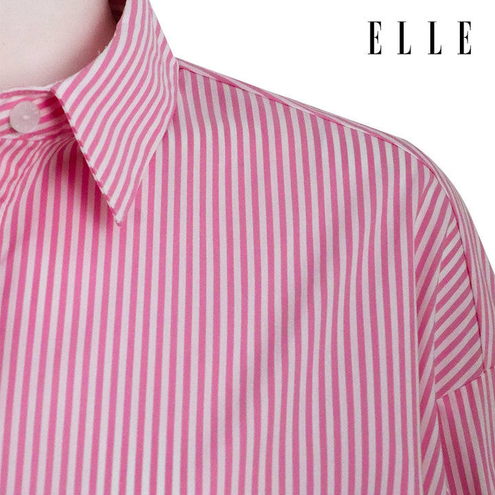 ELLE เสื้อเชิ๊ตสตรีผ้า COTTON / NYLON / SPANDEX แขนยาว ทรง OVER SIZE สกรีนลายกราฟฟิค ELLE LIMITED EDITION COLLECTION ELLE 80 YEARS ที่อก รุ่น W3B394 ELLE