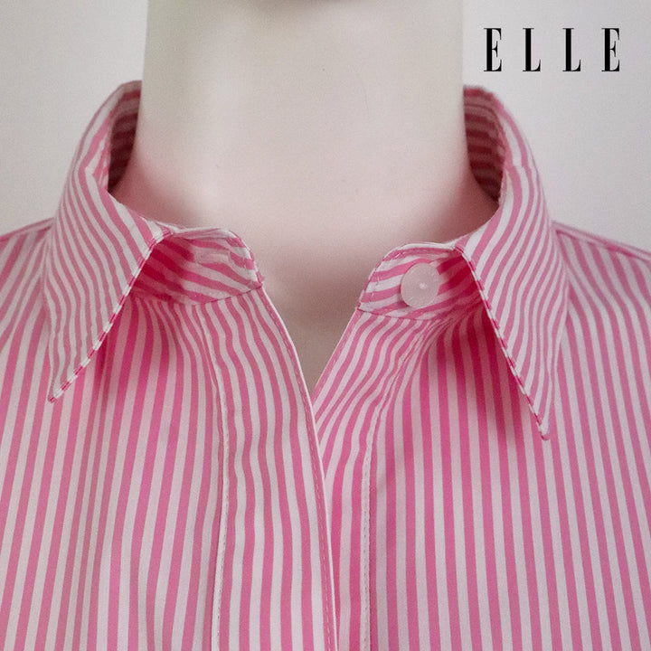 ELLE เสื้อเชิ๊ตสตรีผ้า COTTON / NYLON / SPANDEX แขนยาว ทรง OVER SIZE สกรีนลายกราฟฟิค ELLE LIMITED EDITION COLLECTION ELLE 80 YEARS ที่อก รุ่น W3B394 ELLE