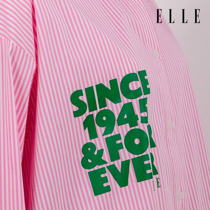 ELLE เสื้อเชิ๊ตสตรีผ้า COTTON / NYLON / SPANDEX แขนยาว ทรง OVER SIZE สกรีนลายกราฟฟิค ELLE LIMITED EDITION COLLECTION ELLE 80 YEARS ที่อก รุ่น W3B394 ELLE