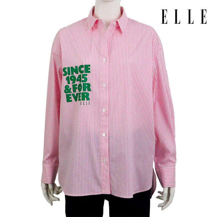 ELLE เสื้อเชิ๊ตสตรีผ้า COTTON / NYLON / SPANDEX แขนยาว ทรง OVER SIZE สกรีนลายกราฟฟิค ELLE LIMITED EDITION COLLECTION ELLE 80 YEARS ที่อก รุ่น W3B394 ELLE