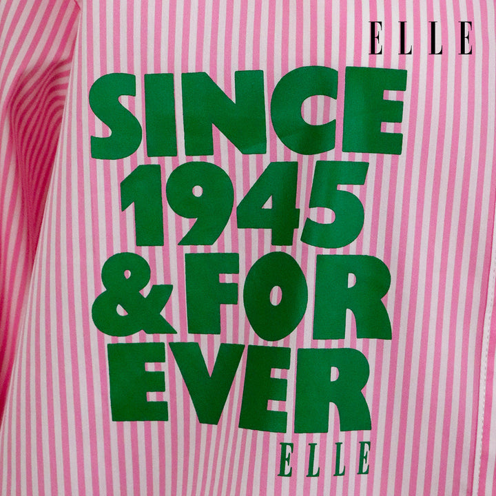 ELLE เสื้อเชิ๊ตสตรีผ้า COTTON / NYLON / SPANDEX แขนยาว ทรง OVER SIZE สกรีนลายกราฟฟิค ELLE LIMITED EDITION COLLECTION ELLE 80 YEARS ที่อก รุ่น W3B394 ELLE