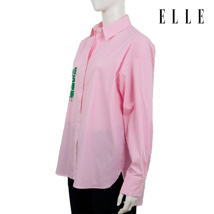 ELLE เสื้อเชิ๊ตสตรีผ้า COTTON / NYLON / SPANDEX แขนยาว ทรง OVER SIZE สกรีนลายกราฟฟิค ELLE LIMITED EDITION COLLECTION ELLE 80 YEARS ที่อก รุ่น W3B394 ELLE