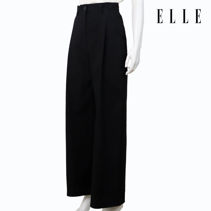 ELLE กางเกงสตรีขายาว ผ้า COTTON ทรง WIDE PANT มีจีบหน้า รุ่น W3L718 ELLE