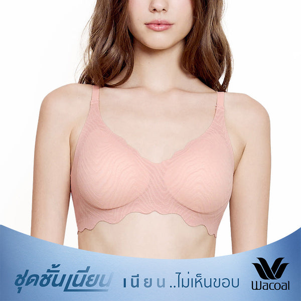 Wacoal ชุดชั้นเนียน บราไร้โครง Smart size บราลูกไม้ลายคลื่น รุ่น WB3Y42 Wacoal