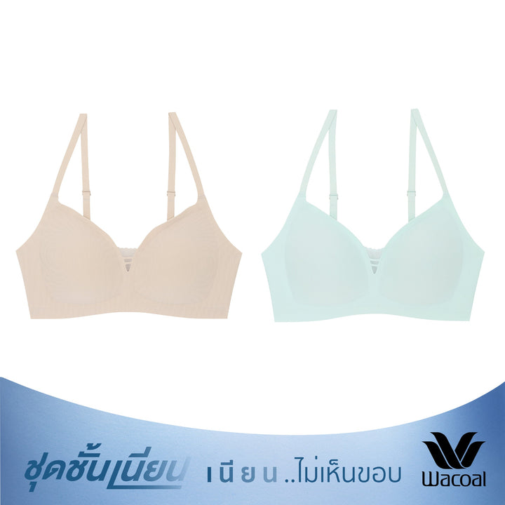 Wacoal ชุดชั้นเนียน บราไร้โครง Smartsize ผ้าร่องแต่งลูกไม้ เซท 2 ชิ้น รุ่น WB3Y38/WB3238 Wacoal