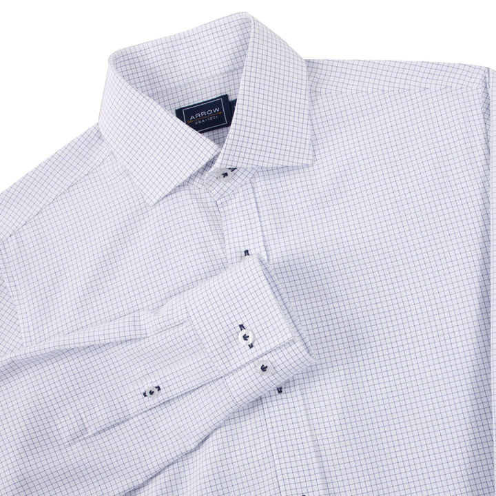 ARROW Microtech Shirt  นุ่ม สบาย ดีไซน์ทันสมัย  - เสื้อเชิ้ตแขนยาว ทรง SMART สีขาวแถบกรมท่า MACM223-NV ICCSHOPPING