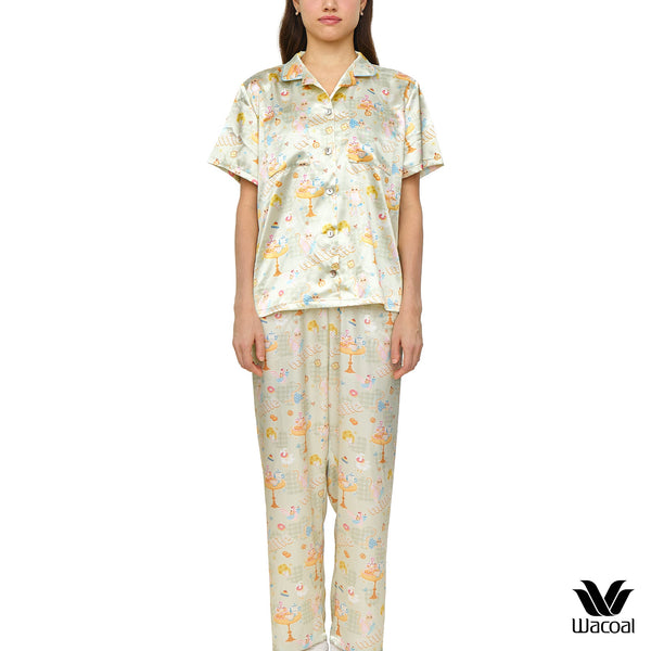Wacoal CAFE’ CATION ชุดนอนกันโป๊ แขนสั้น ขายาว ผ้า Satin รุ่น WN7V25 Wacoal