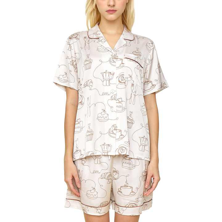 Wacoal CAFE’ CATION ชุดนอนแขนสั้น ขาสั้น พิมพ์ลาย Coffee Print รุ่น WN7G02 Wacoal