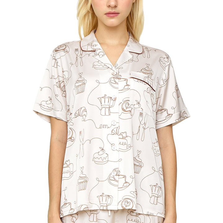 Wacoal CAFE’ CATION ชุดนอนแขนสั้น ขาสั้น พิมพ์ลาย Coffee Print รุ่น WN7G02 Wacoal