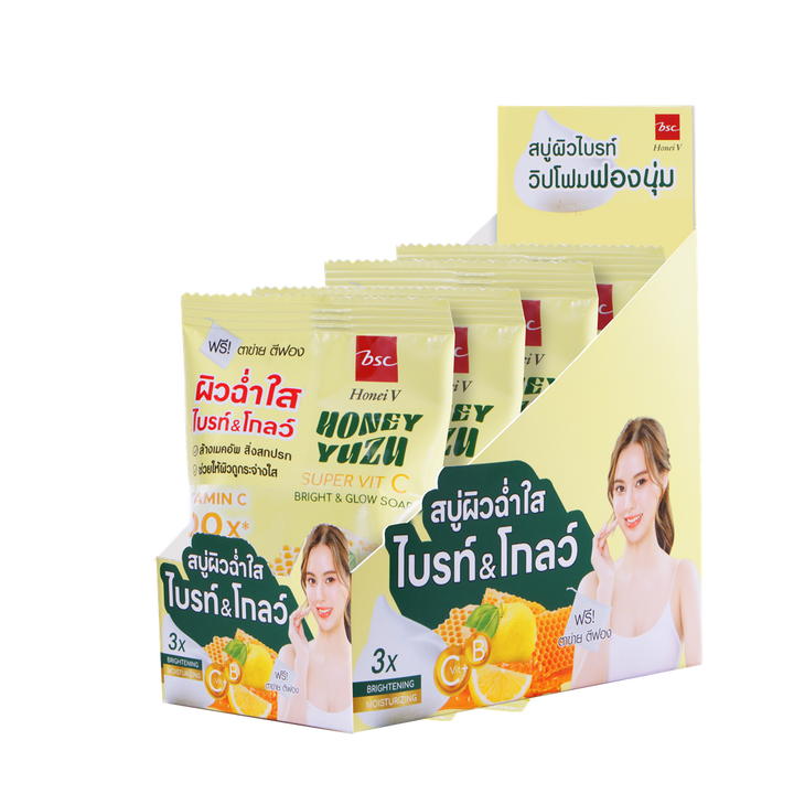 HONEI V BSC HONEY YUZU SUPER VIT C  BRIGHT & GLOW SOAP 50G. HONEI V BSC