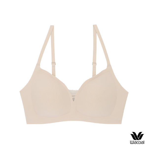 Wacoal ชุดชั้นเนียน บราไร้โครง Smartsize ผ้าร่องแต่งลูกไม้ รุ่น WB3Y38 Wacoal
