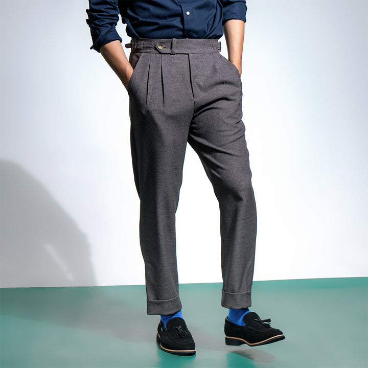 era-won กางเกงขายาว รุ่น DOUBLE BELTS TROUSERS สี Motion grey 