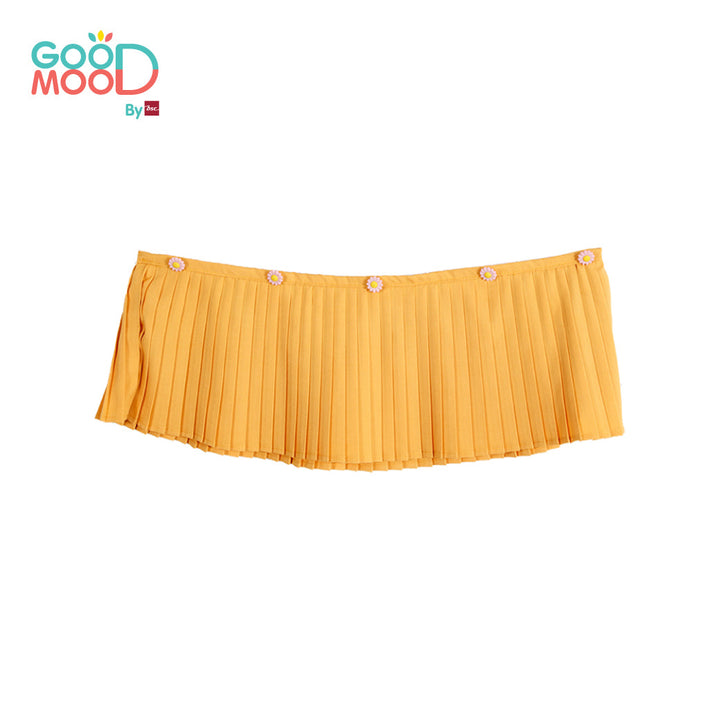 Good Mood by bsc เสื้อยืดแขนระบาย สีเขียวมิ้นต์+ชายกระโปรงอัดพลีท สีเหลือง สำหรับเด็กอายุ 2-9 ปี ผ้าคอตตอน ICCSHOPPING