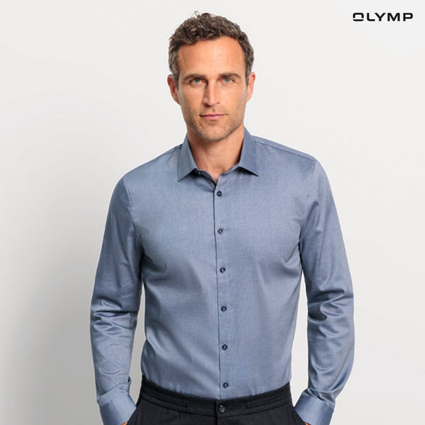 OLYMP No. Six Shirt เสื้อเชิ้ตผู้ชายแขนยาว สีกรมท่า ผ้าเท็กเจอร์  ทรงเข้ารูป ยืดหยุ่นได้ดี รีดง่าย AUTU24 
