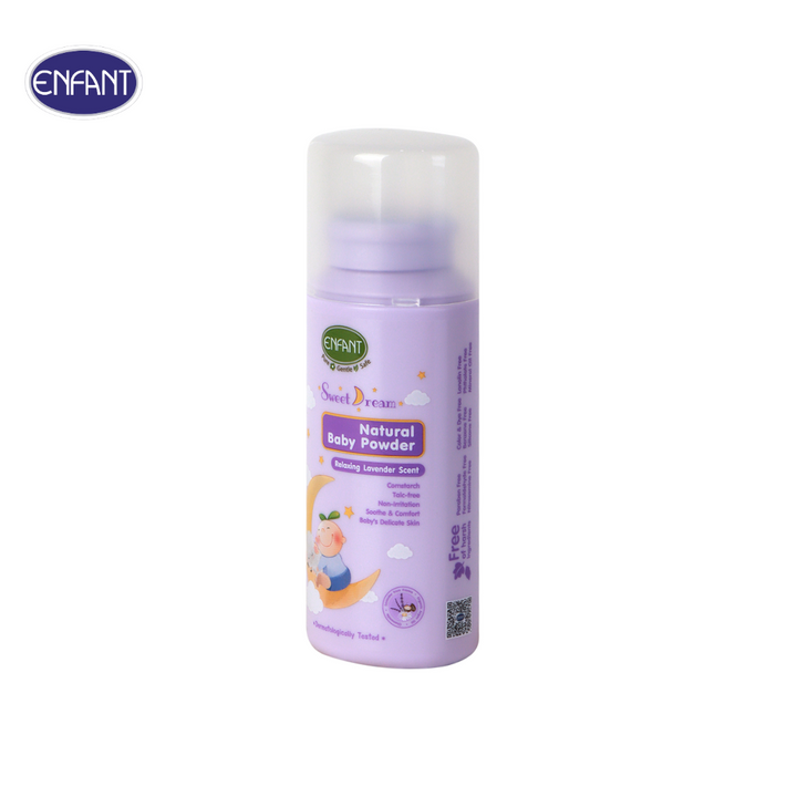 ENFANT (อองฟองต์) Sweet Dream Natural Baby Powder แป้งเด็ก สูตรธรรมชาติจากแป้งข้าวโพด กลิ่นลาเวนเดอร์ ใช้ได้ตั้งแต่เด็กแรกเกิด 80g. ICCSHOPPING