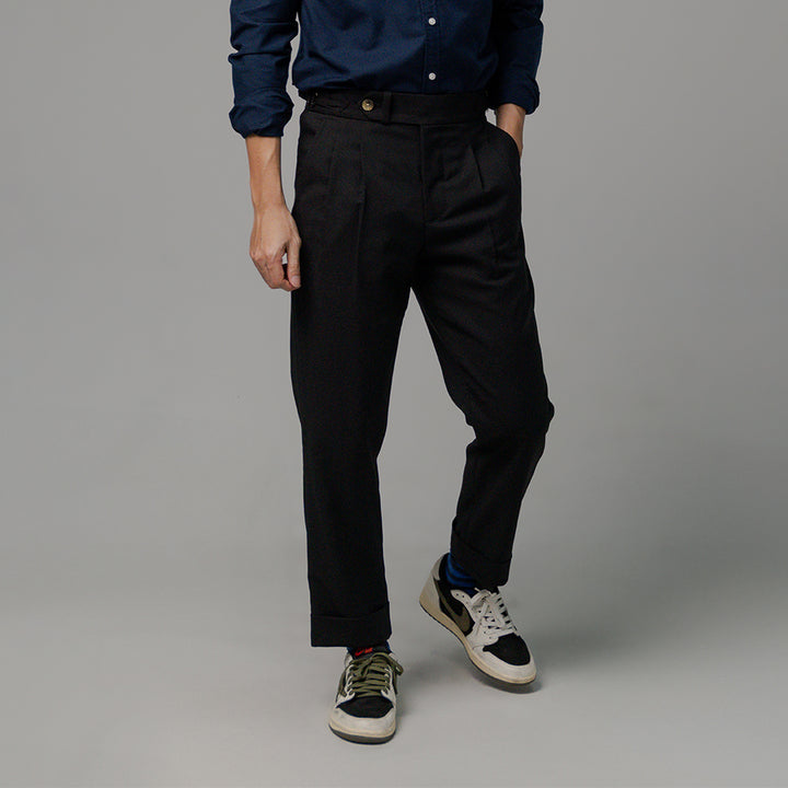 era-won กางเกงขายาว รุ่น Double Belts Trousers V2 ทรง Skinny Crop เอวสูง สี Black (ดำสนิท) ผ้าใหม่ 