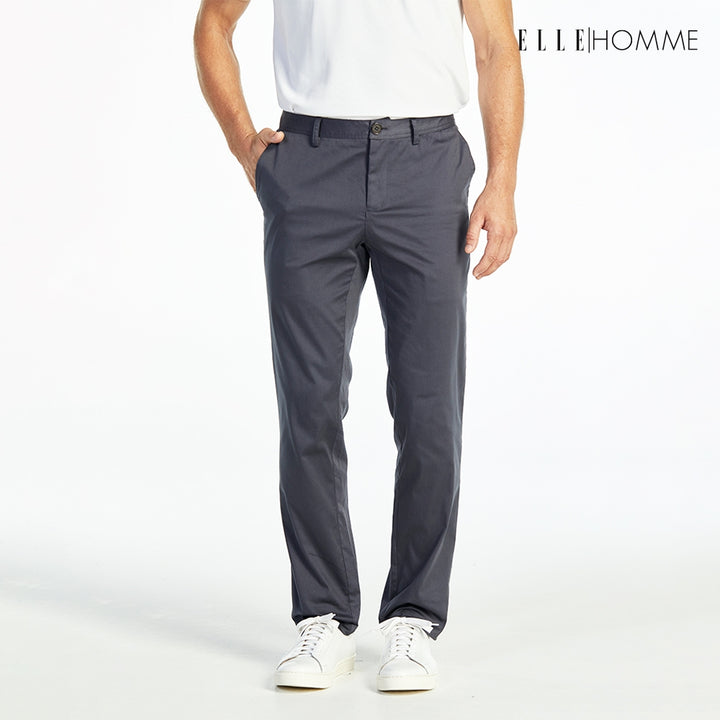 ELLE HOMME กางเกงชิโน่ ทรงสลิมฟิต ปักโลโก้ EH สีเทาเข้ม W8L275 