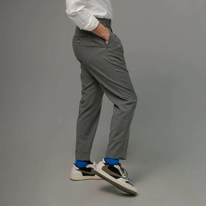 era-won กางเกงขายาว รุ่น Double Belts Trousers V2 ทรง Skinny Crop เอวสูง สี Grey (เทาอ่อน) ผ้าใหม่ 