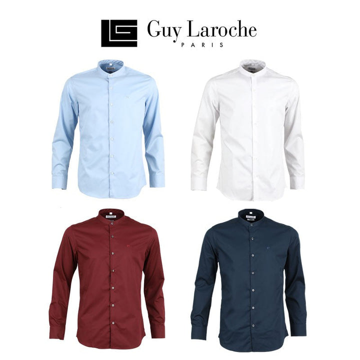 Guy Laroche เสื้อเชิ้ต คอจีน สีพื้น ปักโลโก้ (BAB6201P3) Guy Laroche