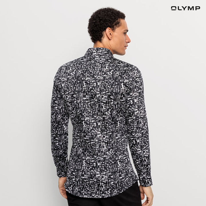 OLYMP No. Six Shirt เสื้อเชิ้ตผู้ชายแขนยาว  สีดำพิมพ์ลาย กราฟิก ทรงเข้ารูป ยืดหยุ่นได้ดี รีดง่าย  AUTU24 