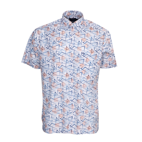 ARROW Geo Breeze Cotton Shirt เสื้อเชิ้ตแขนสั้น ลายกราฟิกเรขาคณิต ทรง Comfort MACC560 BU 