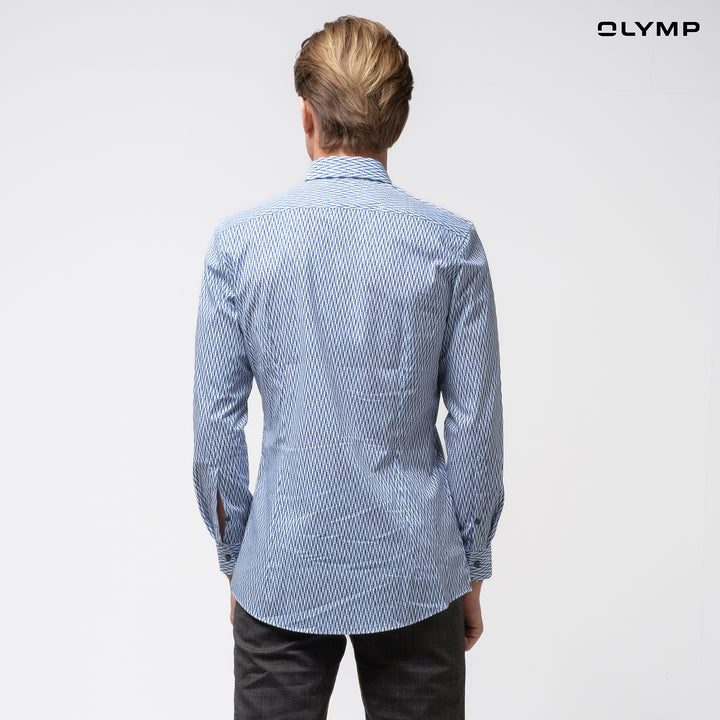 OLYMP  No. Six Shirt เสื้อเชิ้ตชาย ลายพิมพ์ สีน้ำเงิน ทรงเข้ารูป ยืดหยุ่นได้ดี รีดง่าย SPRI24 