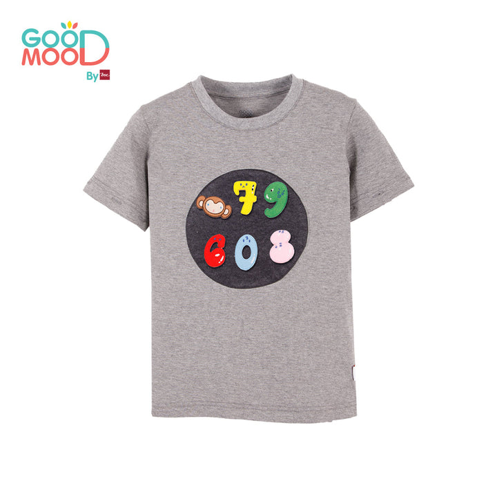 Good Mood by bsc เสื้อยืดคอกลมแขนยาวถอดแขน สีเทา + PATCHES ลายตัวเลข 6 ชิ้น สำหรับเด็กอายุ 2-9 ปี ผ้าคอตตอน ICCSHOPPING