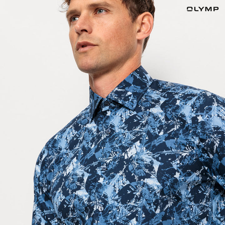 OLYMP  Level Five Shirt เสื้อเชิ้ตชาย ลายพิมพ์ ดอกไม้ ทรงพอดีตัว ยืดหยุ่นได้ดี รีดง่าย SPRI24 
