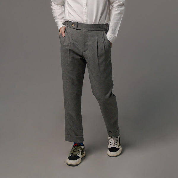 era-won กางเกงขายาว รุ่น Double Belts Trousers V2 ทรง Skinny Crop เอวสูง สี Grey (เทาอ่อน) ผ้าใหม่ 