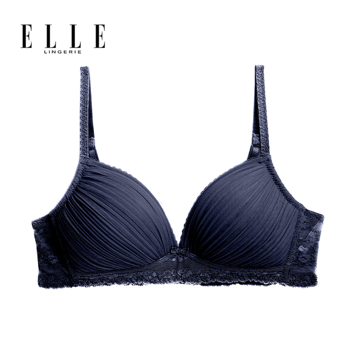 ELLE lingerie Moulded bra ยกทรงไร้โครงเต้าสามเหลี่ยมแต่งพลีทและผ้าลูกไม้ สีเบจ (LB6721) Elle