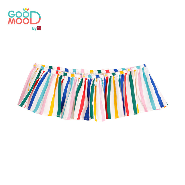 Good Mood by bsc เสื้อยืดแขนระบาย สีเหลือง+ชายกระโปรงลายริ้ว สีเหลือง สำหรับเด็กอายุ 2-9 ปี ผ้าคอตตอน ICCSHOPPING