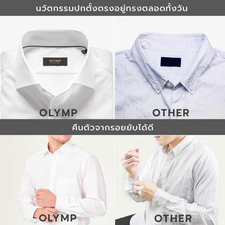 OLYMP  Level Five Shirt เสื้อเชิ้ตชาย สีฟ้า พิมพ์ลายกราฟิก ทรงพอดีตัว ยืดหยุ่นได้ดี รีดง่าย AUTU23 
