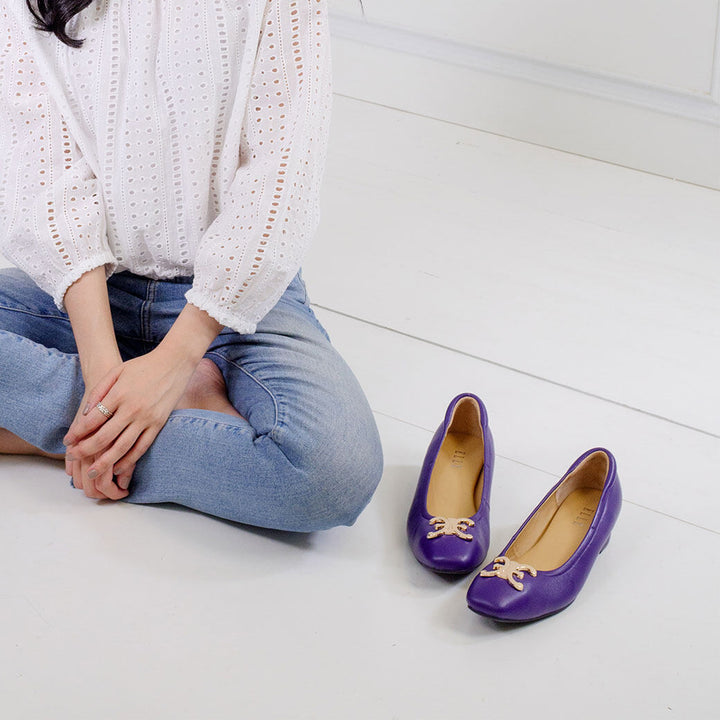 ELLE SHOES รองเท้าหนังแกะ ทรงส้นเหลี่ยม LAMB SKIN COMFY COLLECTION รุ่น Block heel สีม่วง ELB003 Elle