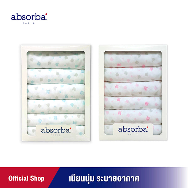 จำหน่ายเฉพาะออนไลน์ - แอ็บซอร์บา (แพ็ค 6 ผืน) ผ้าอ้อมเด็กแรกเกิด ผ้าสาลู 27x27 นิ้ว ทอ 2 ชั้น พิมพ์ลายน้องหมีพาสเทล ICCSHOPPING