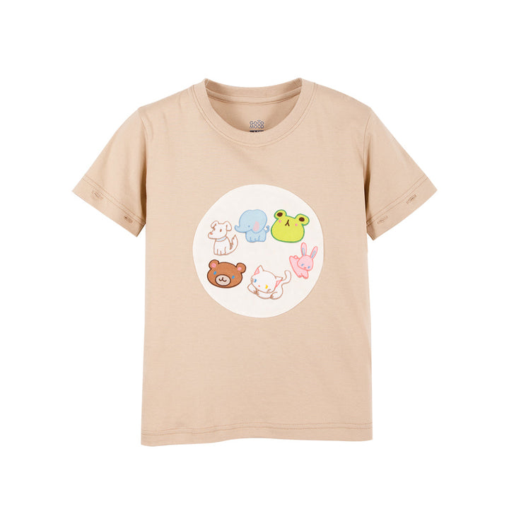 Good Mood by bsc เสื้อยืดคอกลมแขนยาวถอดแขน สีครีม + PATCHES ลายสัตว์ 6 ชิ้น สำหรับเด็กอายุ 2-9 ปี ผ้าคอตตอน ICCSHOPPING